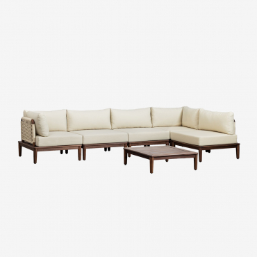 Conjunto De Salón Con Sofá Modular Rinconera De 5 Piezas Y Mesa De Centro En Acacia Giulia Marrón Acacia Oscuro - Sklum