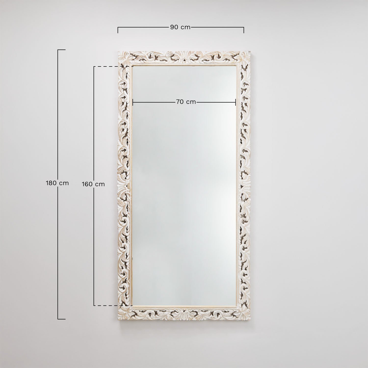 Espejo de pared rectangular en madera de mango Arnas, medidas