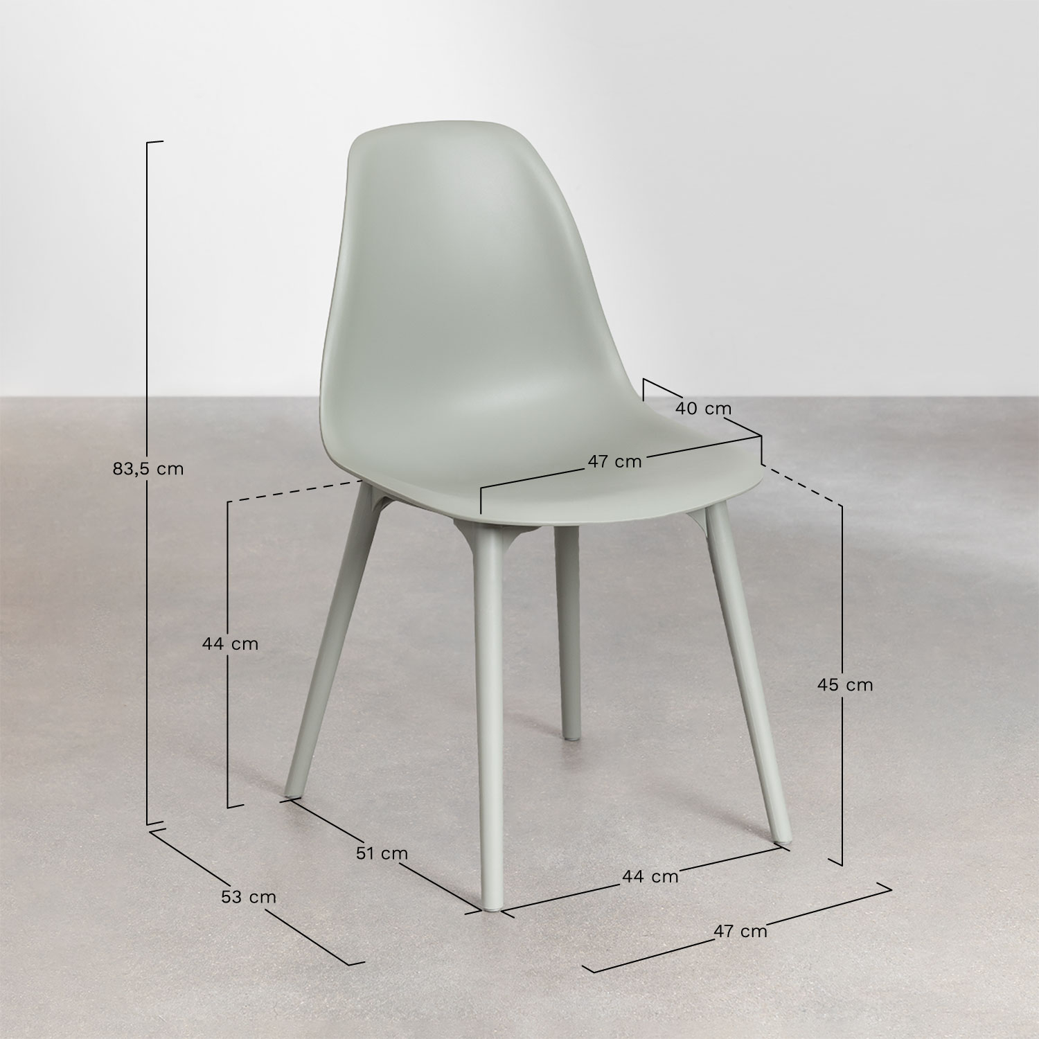 Set de mesa rectangular 135x80 cm y 4 sillas de jardín en polipropileno Scand, medidas