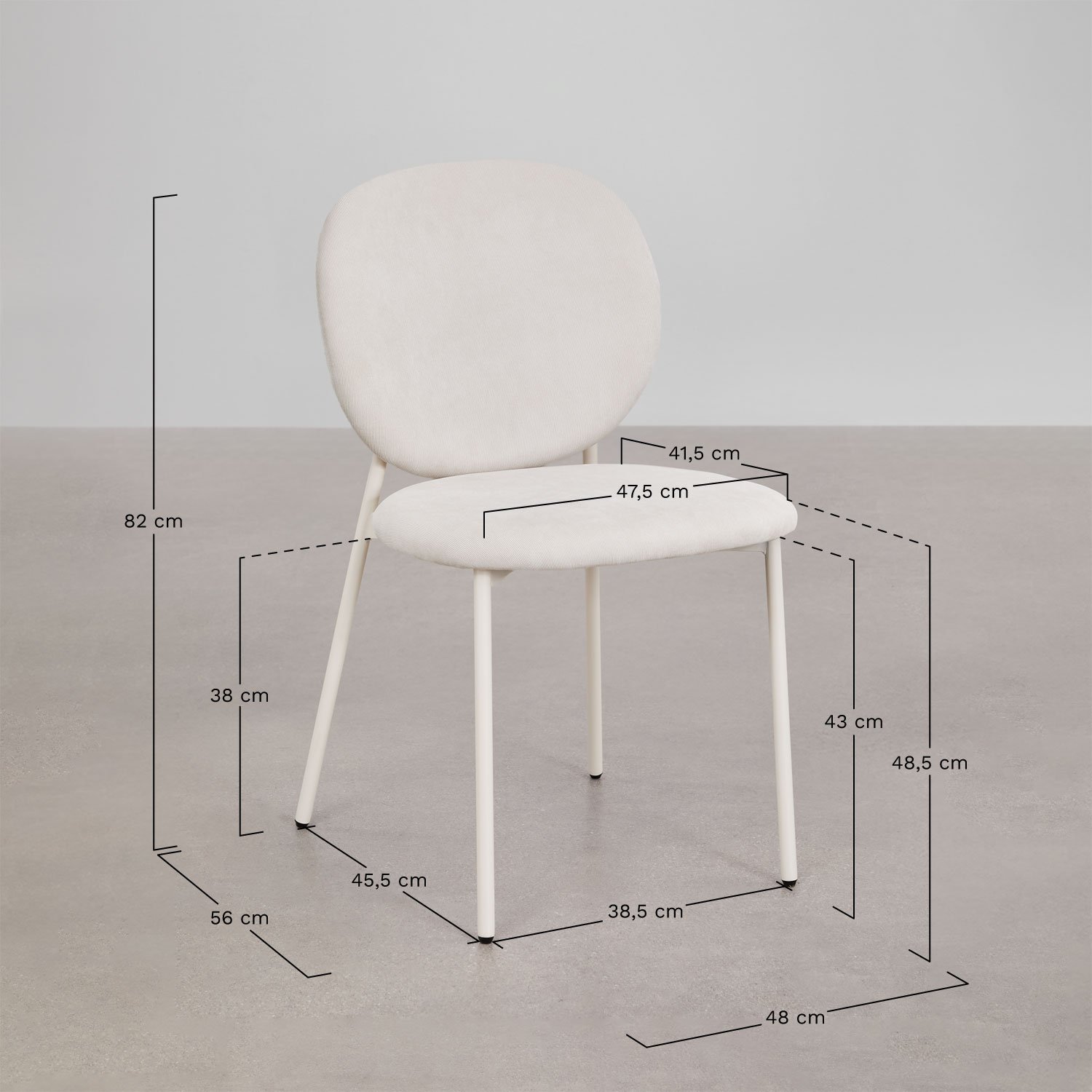 Silla de comedor apilable tapizada Gloriel, medidas