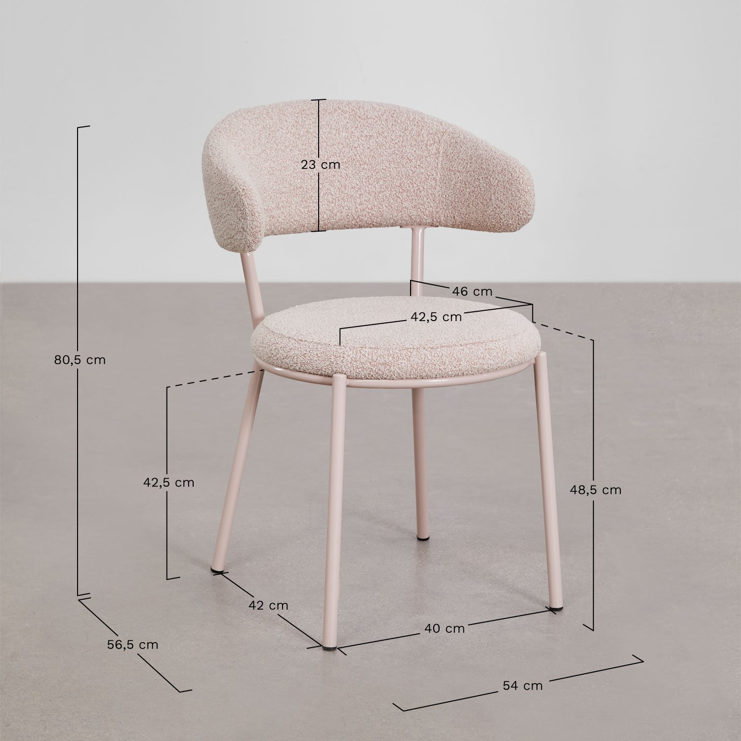 Pack de 4 sillas de comedor en tela bouclé Verilo, medidas