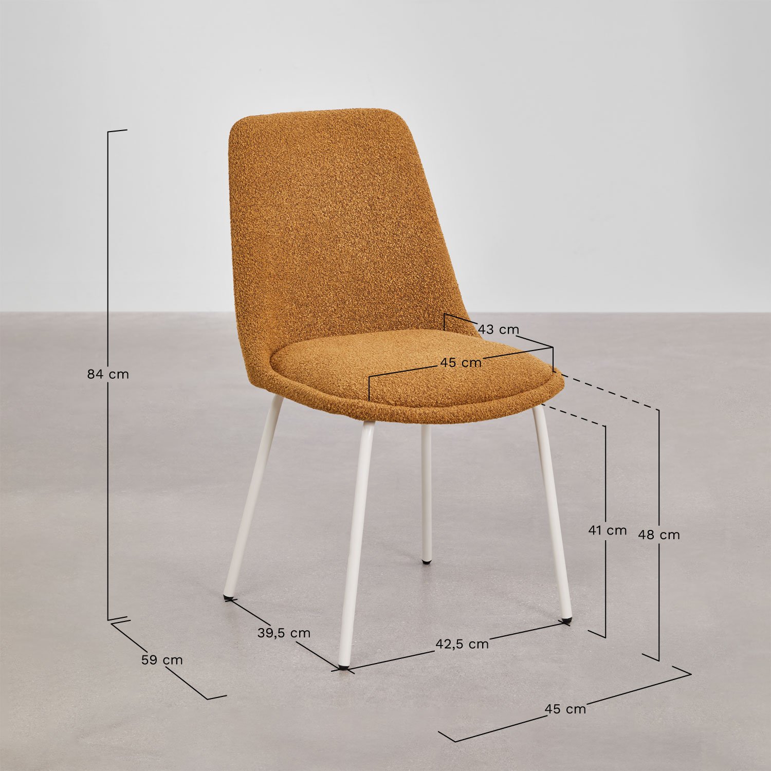 Pack de 4 sillas de comedor en tela bouclé Chicago, medidas