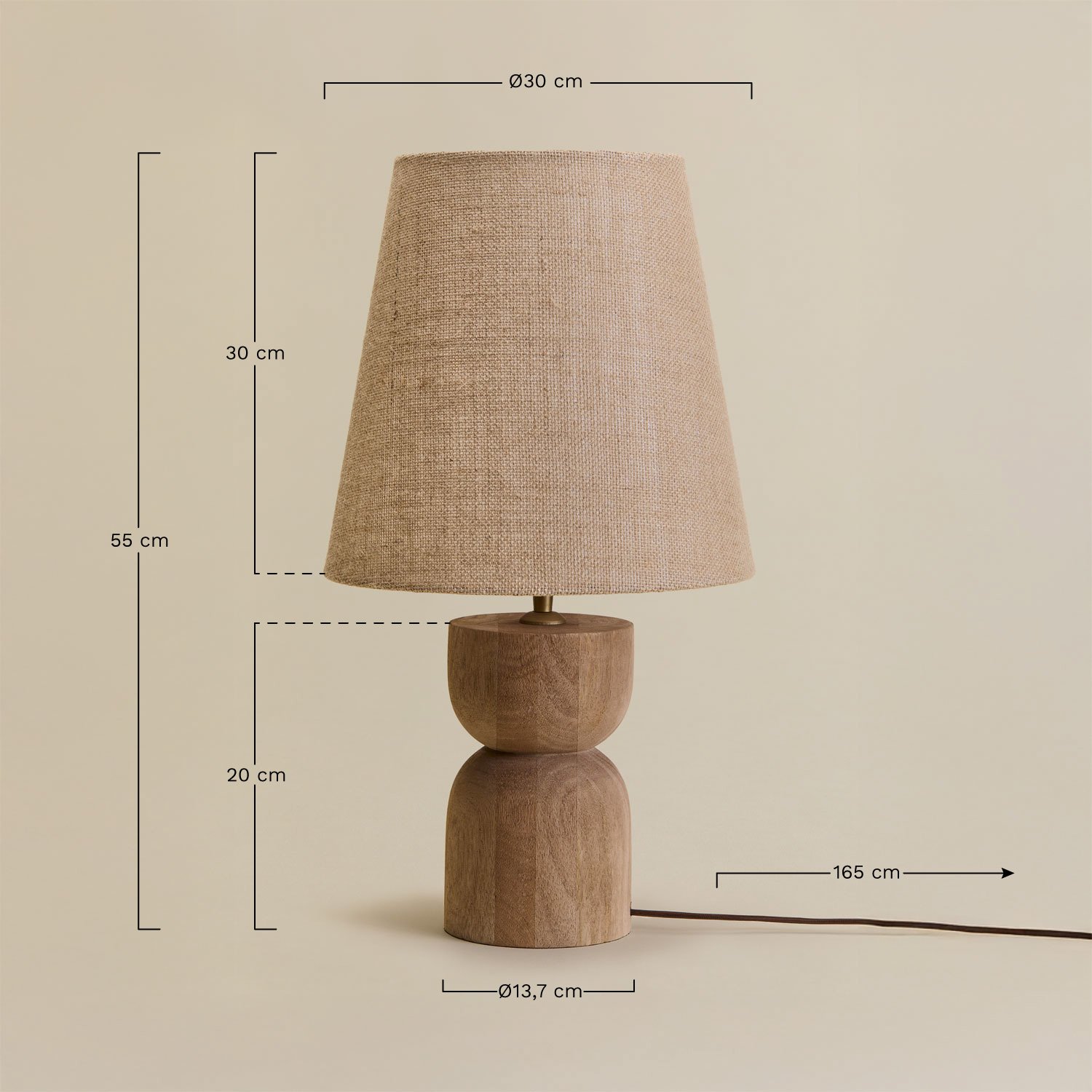 Lámpara de mesa en madera de mango Diniz, medidas