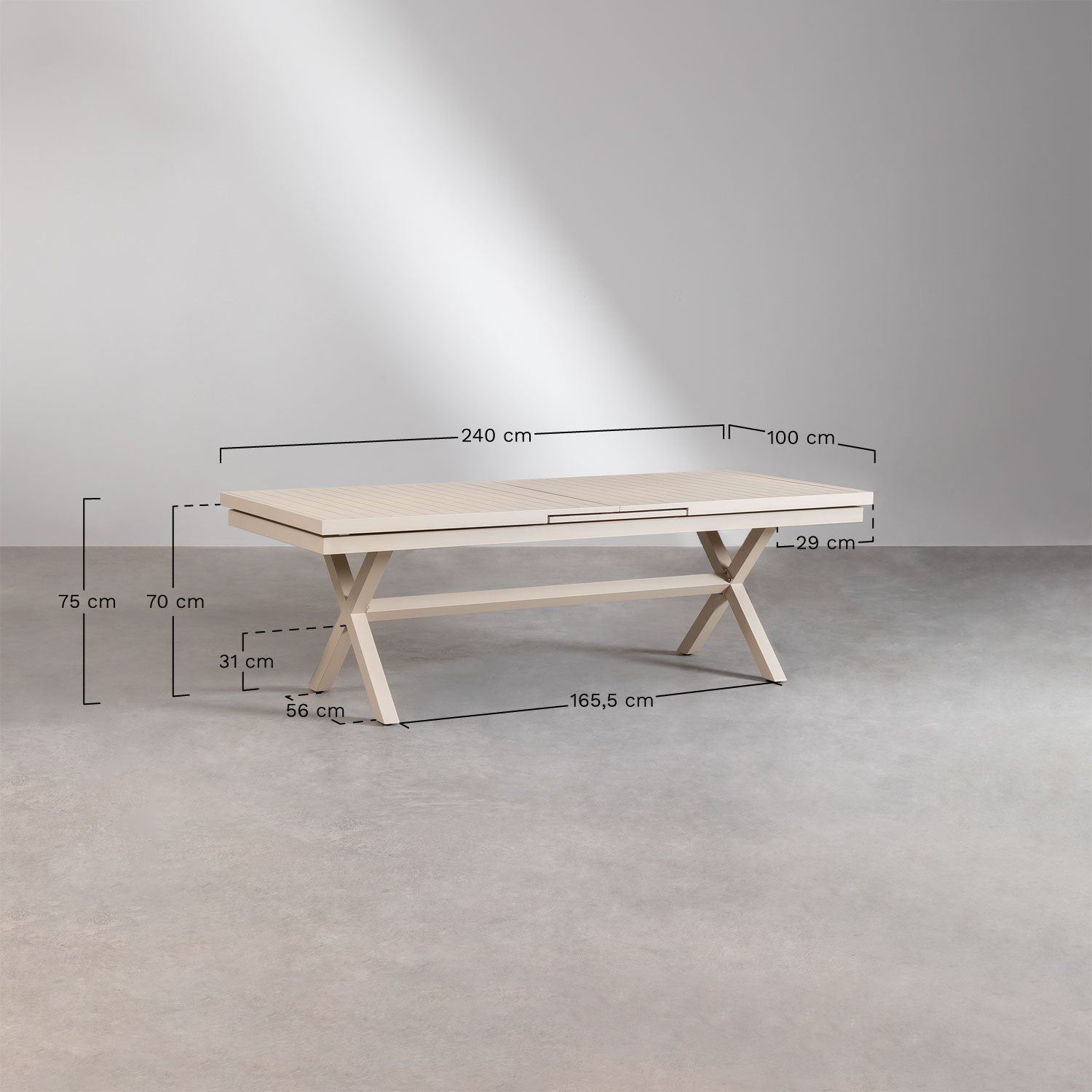 Mesa de jardín rectangular extensible en aluminio Karena  , medidas