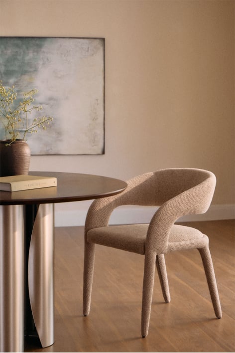 Silla de comedor con reposabrazos tapizadas Arazeina - Chenilla Gruesa Marrón Latte