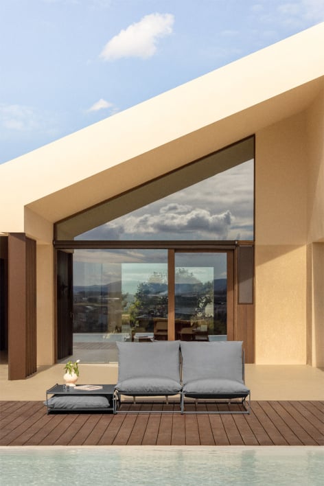 Conjunto de jardín con sofá modular de 2 piezas y mesa auxiliar convertible Amaro - Gris