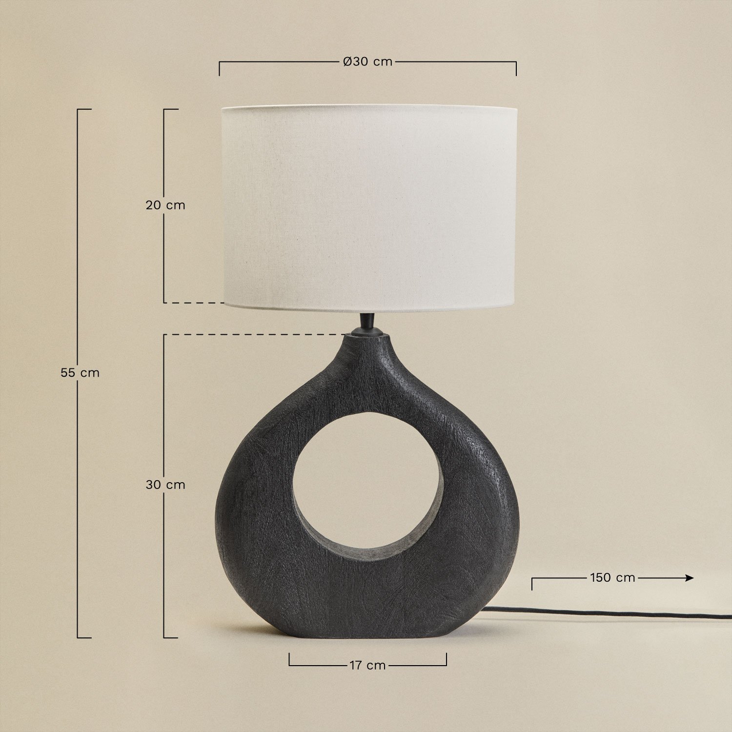 Lámpara de mesa en madera de mango Joana, medidas