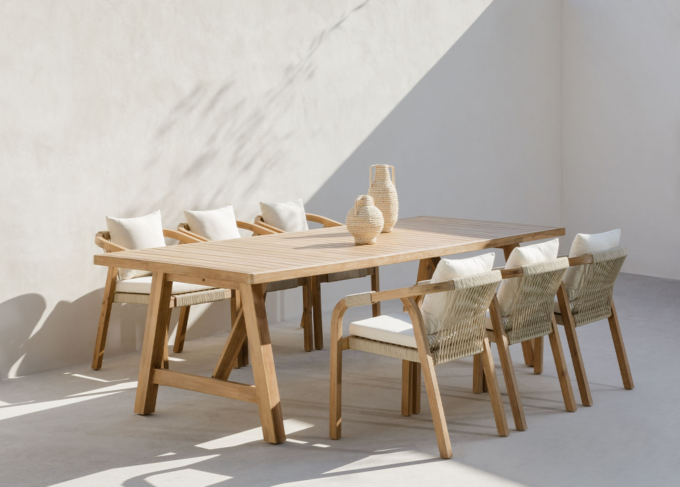 Mesa de jardín rectangular 260x100 cm en madera de acacia rústica Dubai - Marrón Acacia Rústico