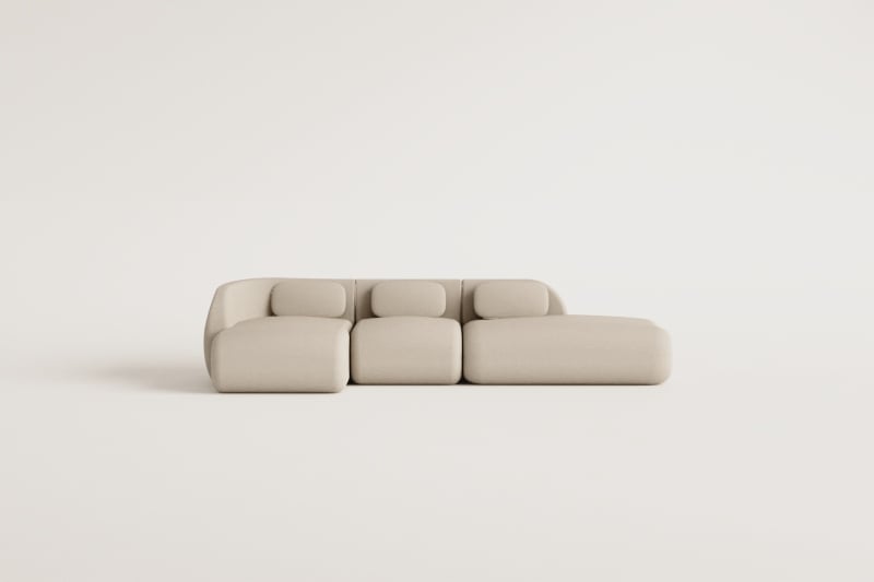 Sofá modular chaise longue izquierdo de 3 piezas con diván derecho en chenilla Coquette