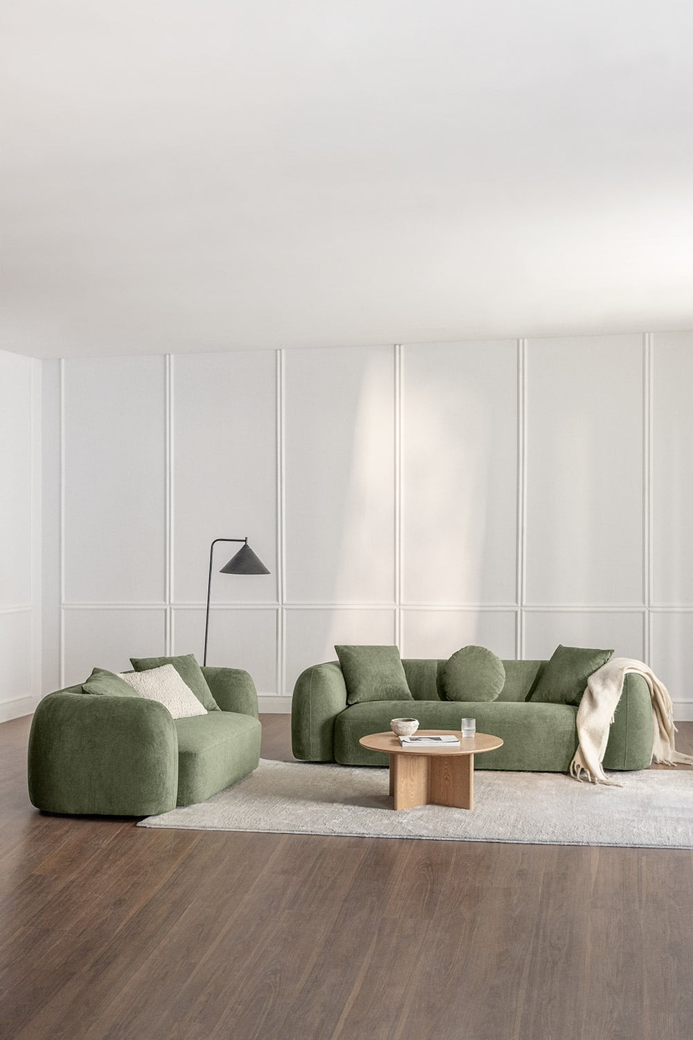 Conjunto Sofá Modular y Sofá de 2 Plazas en Chenilla Verde Coco