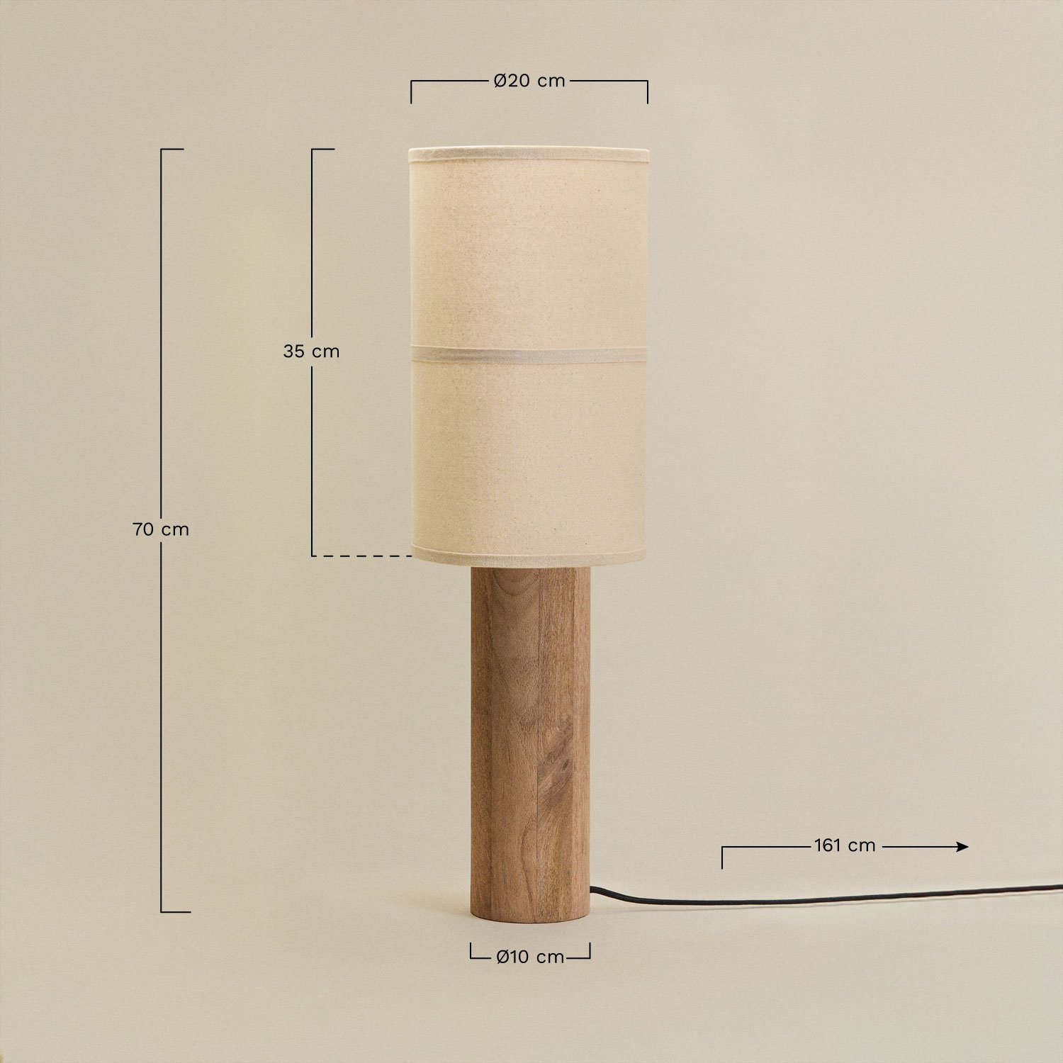 Lámpara de mesa en madera de mango Carolina, medidas