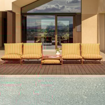 Conjunto De Jardín Con 2 Sofás Modulares De 2 Piezas Y Mesa Auxiliar Convertible Amaro Amarillo Miel - Rojo Arcilla - Sklum