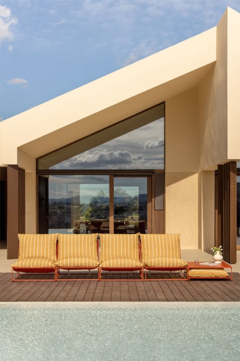 Conjunto de jardín con sofá modular de 4 piezas y mesa auxiliar convertible Amaro - Amarillo Miel - Rojo Arcilla