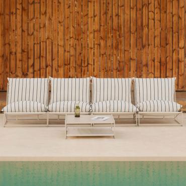 Conjunto De Jardín Con Sofá Modular De 4 Piezas Y Mesa Auxiliar Convertible Amaro Beige Tapioca - Azul Marino - Sklum
