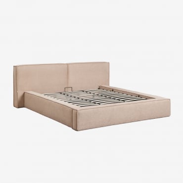 Cama Con Canapé Abatible Tapizada Lunari Bouclé Marrón Arena Claro & 180 X 200 Cm - Sklum