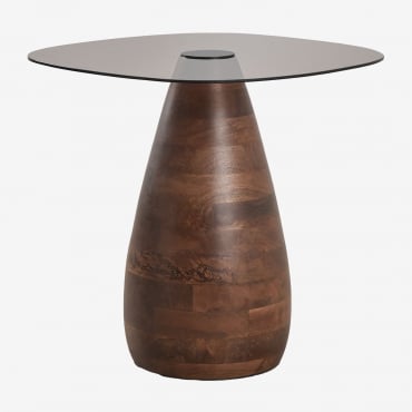 Mesa Auxiliar Cuadrada 50x50 Cm En Vidrio Templado Mariana Madera Mango Oscura - Sklum