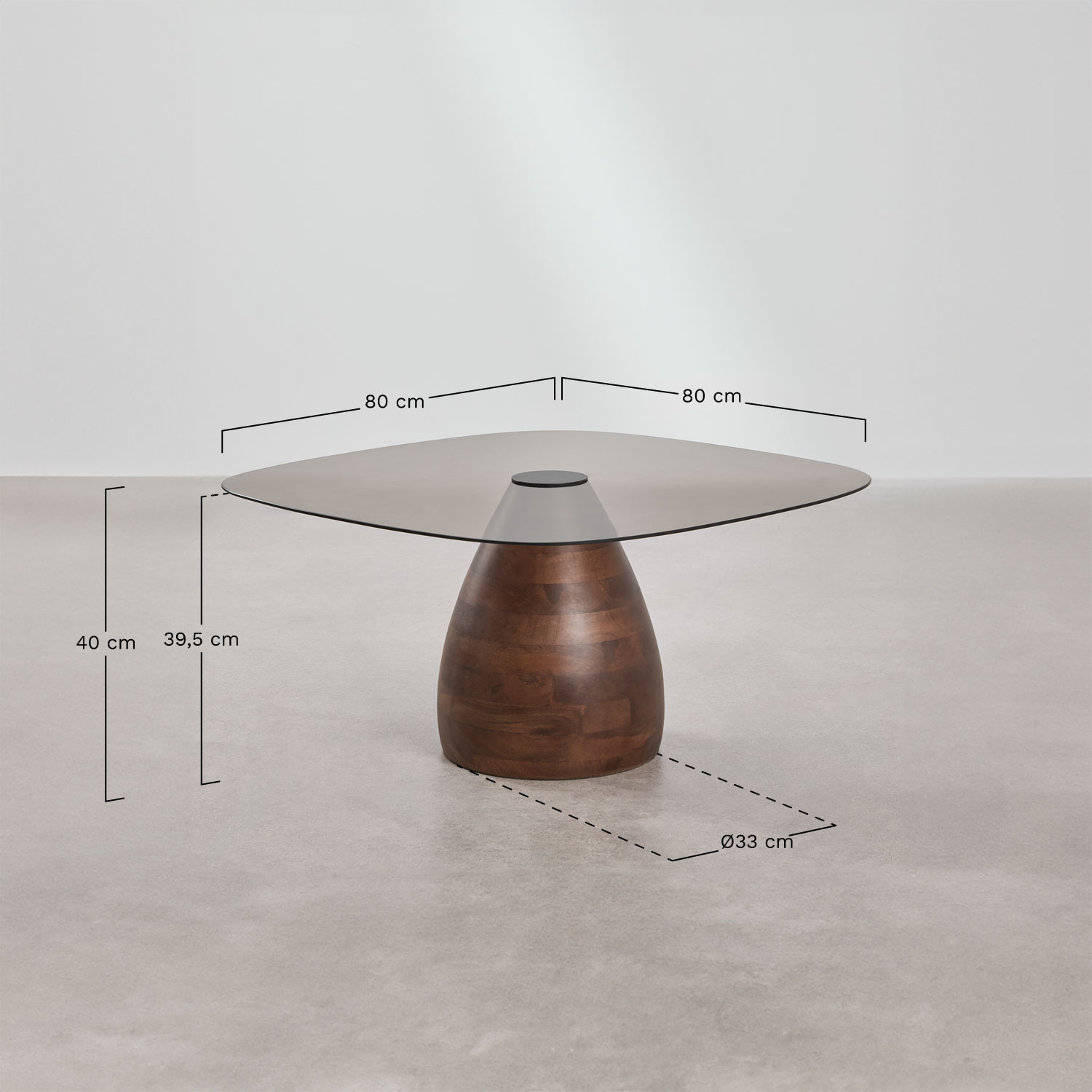 Set de 2 mesas de centro cuadradas en madera de mango y vidrio templado Mariana , medidas