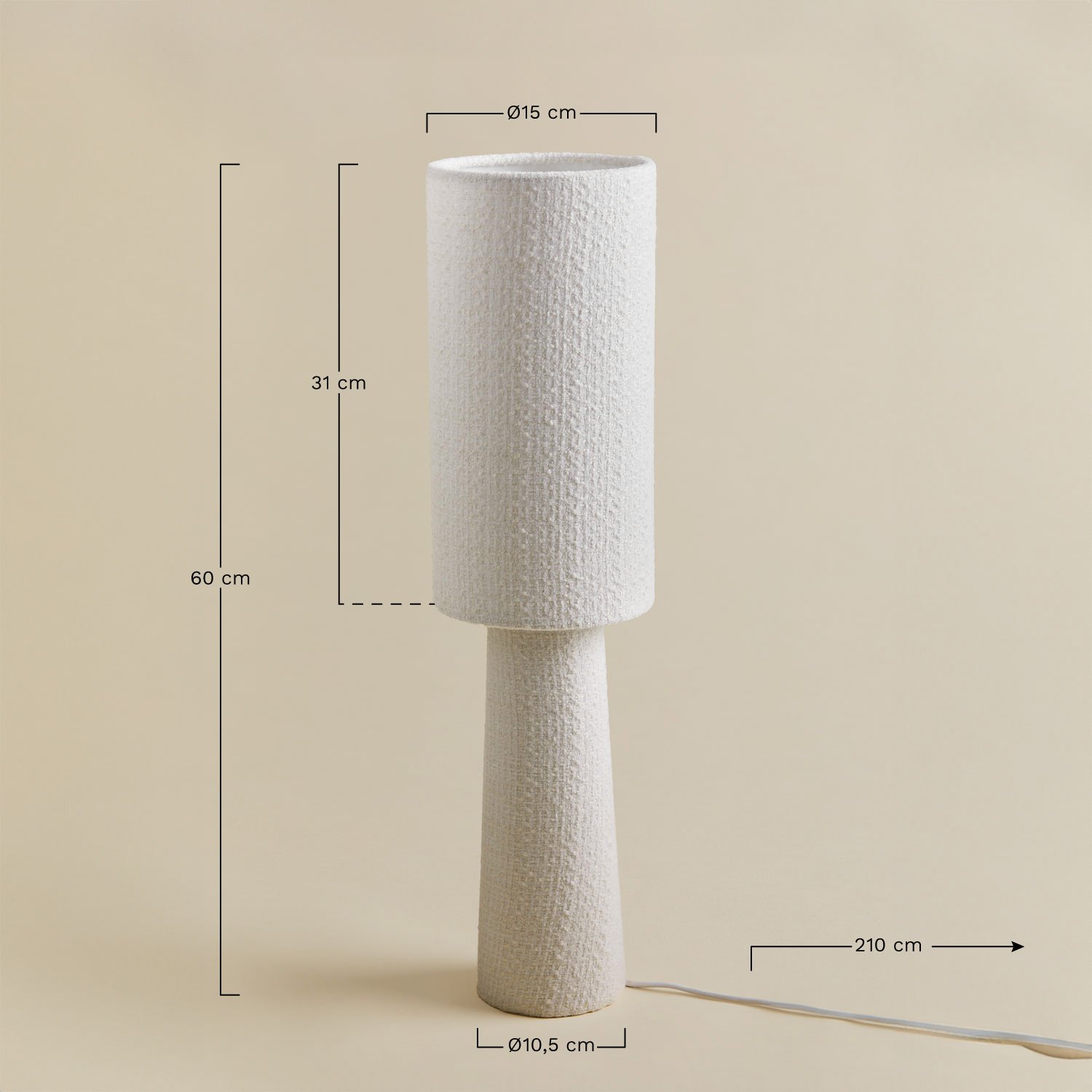 Lámpara de mesa en tela y hierro Bercy, medidas