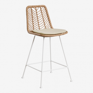 Taburete Alto De Jardín En Ratán Sintético Gouda Natural Natural & ↑65 Cm & Blanco & Beige Crema - Sklum
