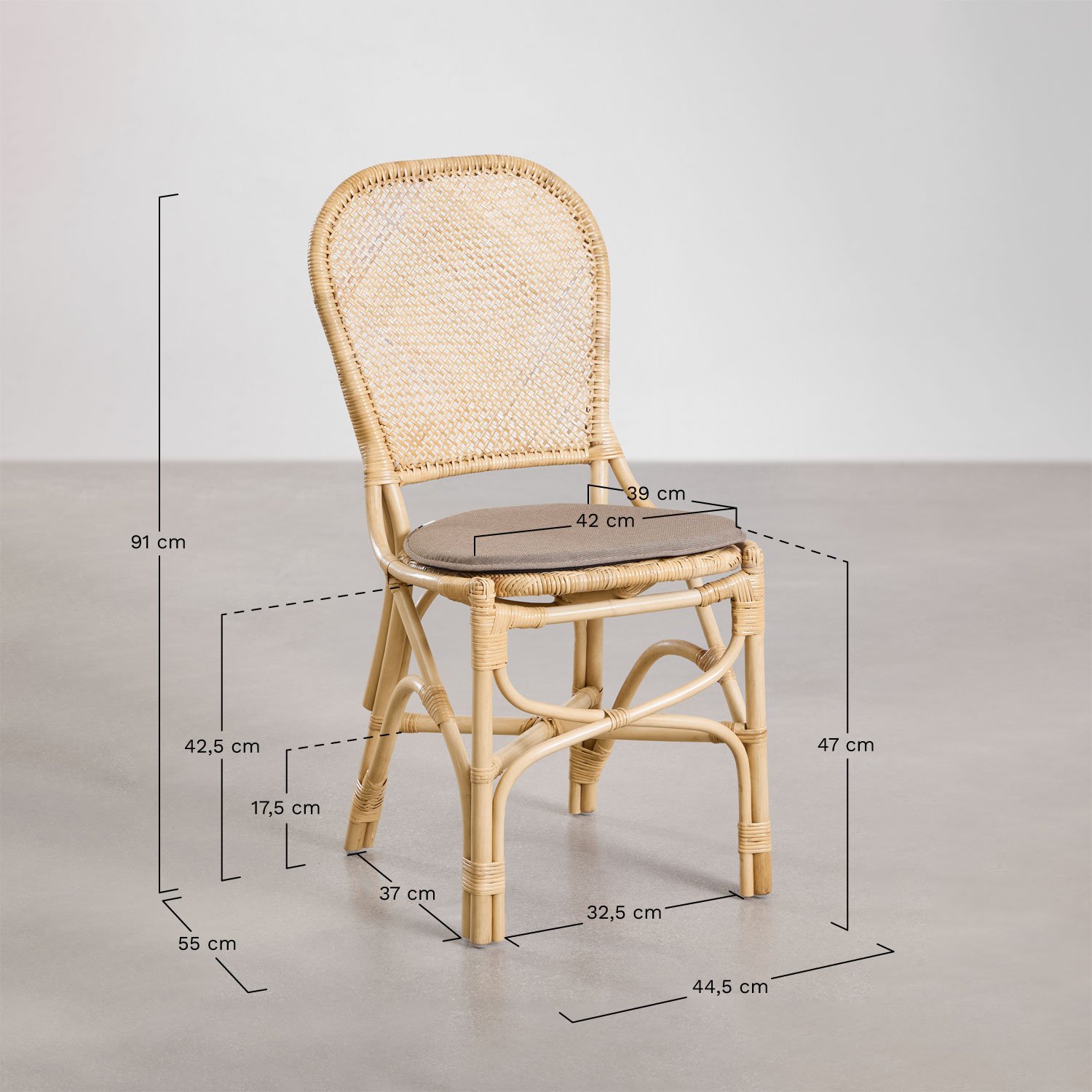 Pack de 4 sillas de comedor en ratán Zariel      , medidas