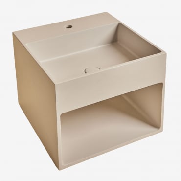 Lavabo Cuadrado Con Almacenaje En Cemento Olympus Beige Crema - Sklum