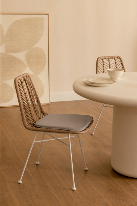 Silla de comedor en ratán sintético Gouda Natural - Blanco