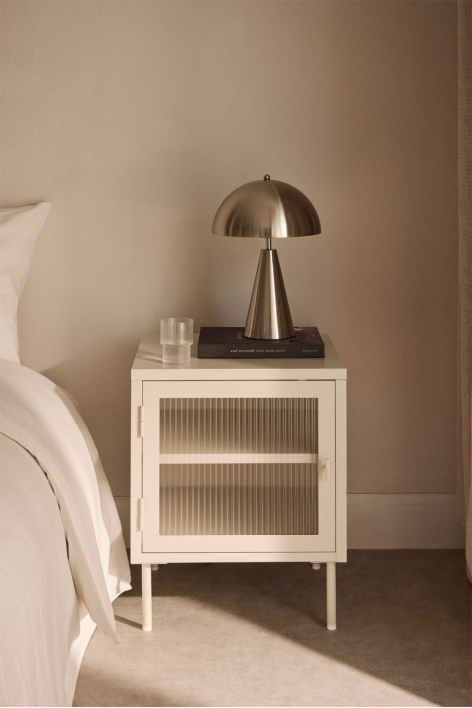 Mesita de noche rectangular 45x40 cm en acero y cristal Paoline - Beige Crema