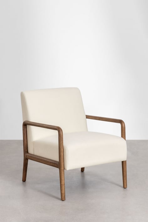 Pack de 2 sillones en madera de caucho Maylene - Tela Beige Crema