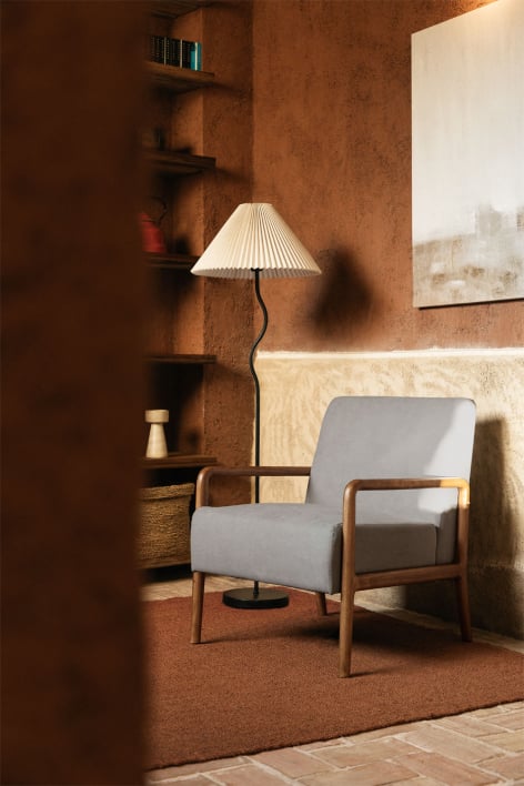 Sillón en madera de caucho Maylene - Tela Gris Claro