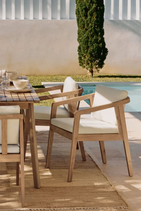 Silla de jardín en madera de acacia Kaela - Tela Blanco Gardenia