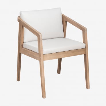 Silla De Jardín Con Reposabrazos En Madera De Acacia Kaela Marrón Acacia Claro & Tela Blanco Gardenia - Sklum