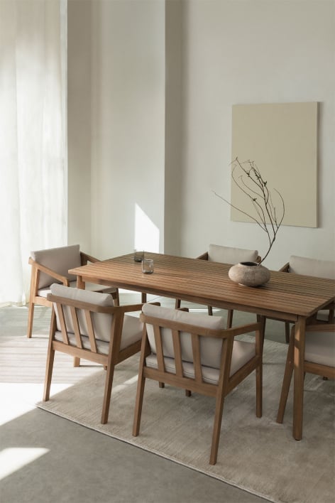 Set de mesa rectangular 180x90 cm y 6 sillas de comedor en madera de acacia Kaela