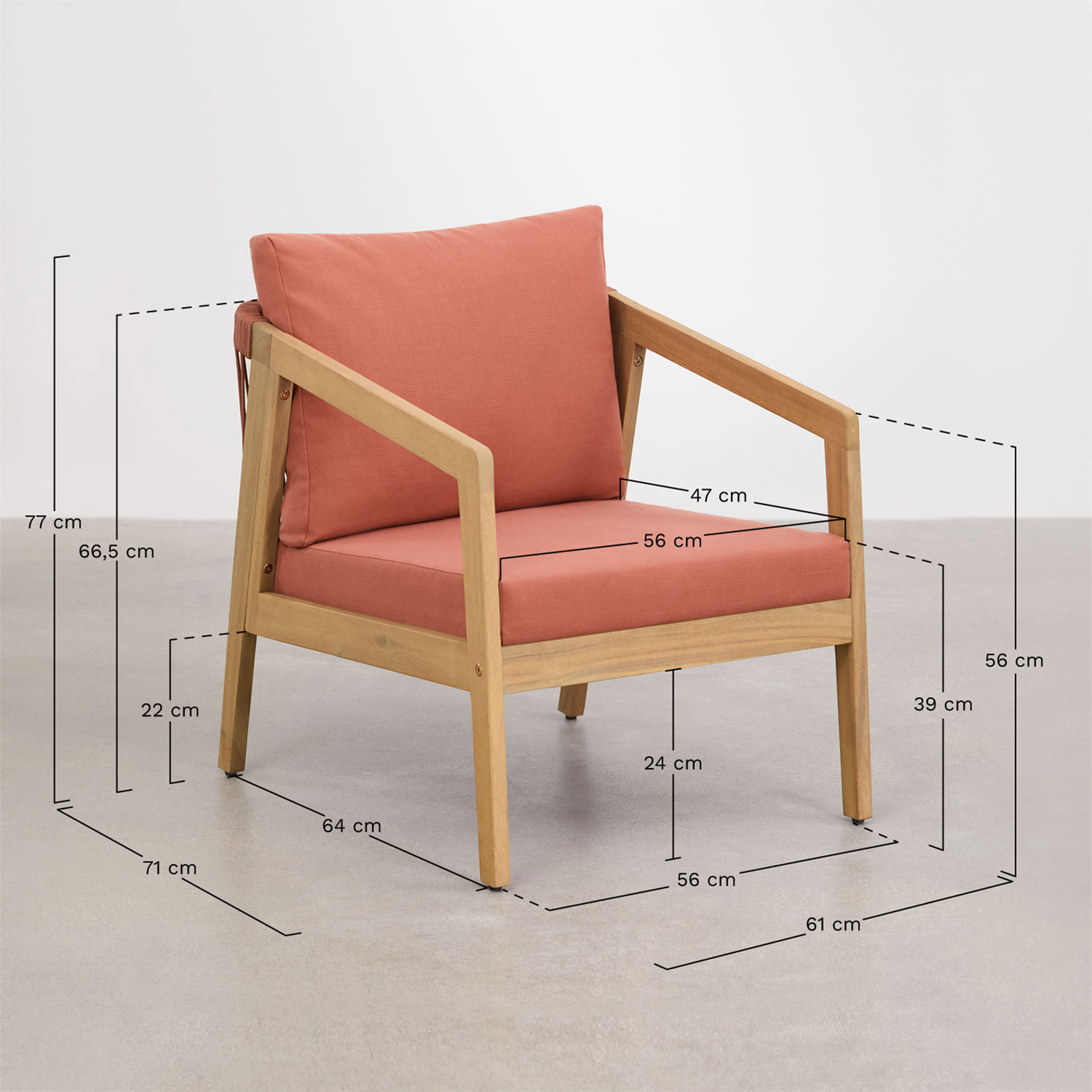 Pack de 2 sillones en madera de acacia y cuerda trenzada Kaela , medidas