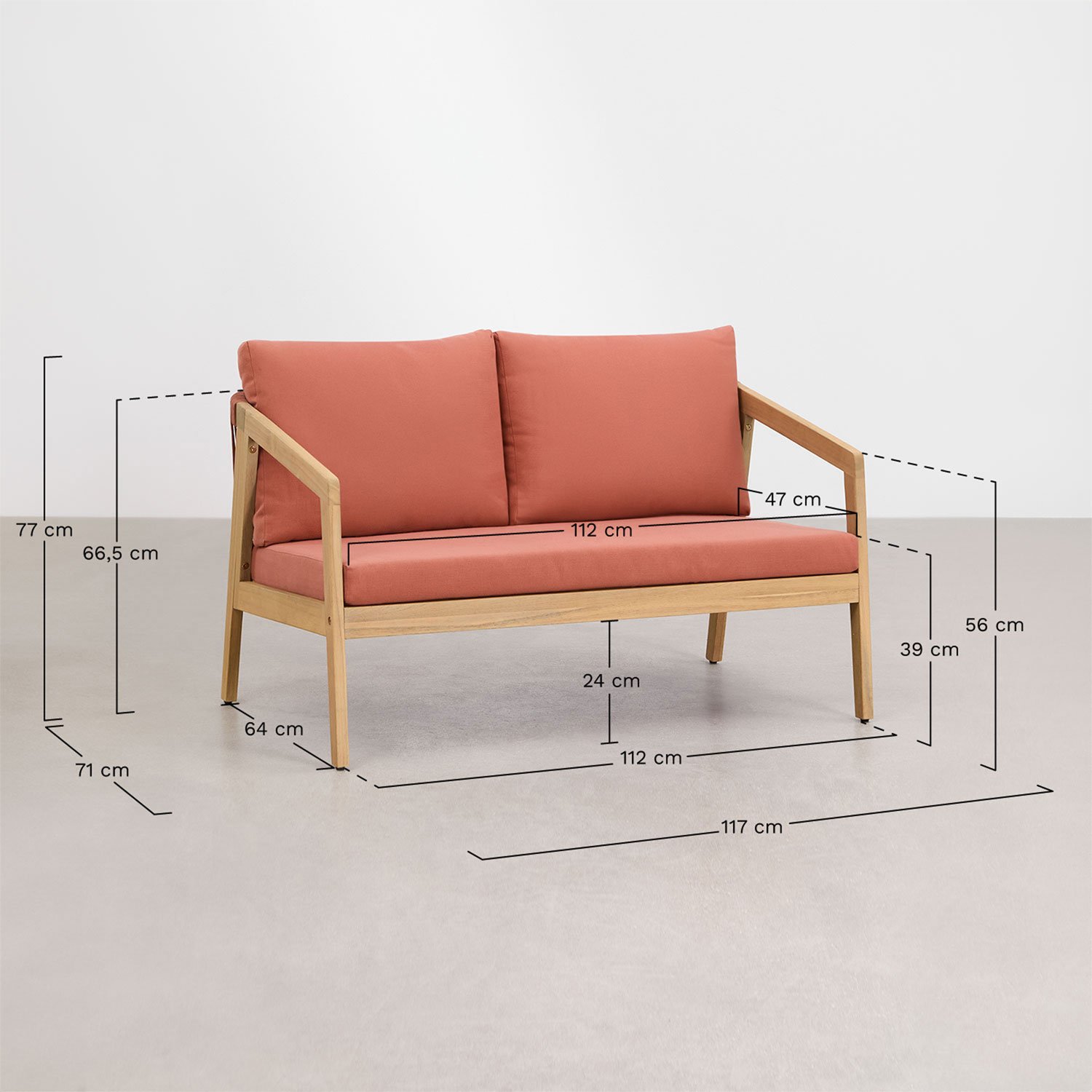 Conjunto de jardín con sofá de 2 plazas, 2 sillones y mesa de centro en madera de acacia y cuerda trenzada Kaela , medidas