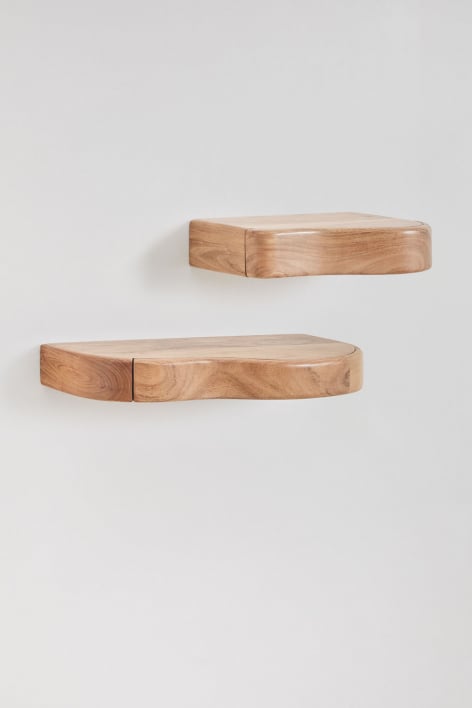 Set de 2 estantes de pared con almacenaje en madera de acacia Nireimi