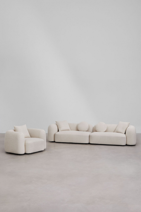 Conjunto de salón con sofá modular de 2 piezas y sillón en chenilla Coco - Chenilla Gruesa Blanco