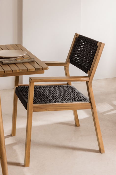 Silla de comedor con reposabrazos en madera de acacia y cuerda trenzada Tenay Square