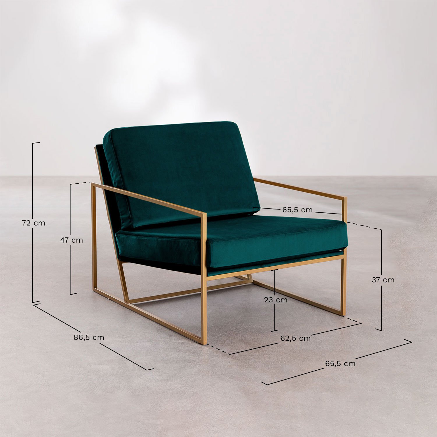 Sillón en terciopelo Nilo, medidas