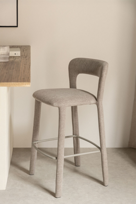 Taburete alto 75 cm con respaldo en tela gris topo Brusel - Tela Gris Topo