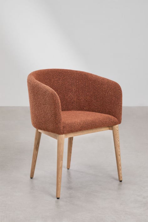 Pack de 4 sillas de comedor tapizadas con reposabrazos Bunia - Bouclé Rojo Teja