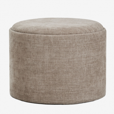 Puff Redondo Con Bandeja Y Almacenaje Tapizado Berkeleni Ø55 Cm & Tela Gris Topo - Sklum