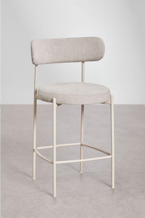 Taburete alto 65 cm con respaldo, en tela blanco roto y patas beige tapioca Anisa - Chenilla Blanco Roto