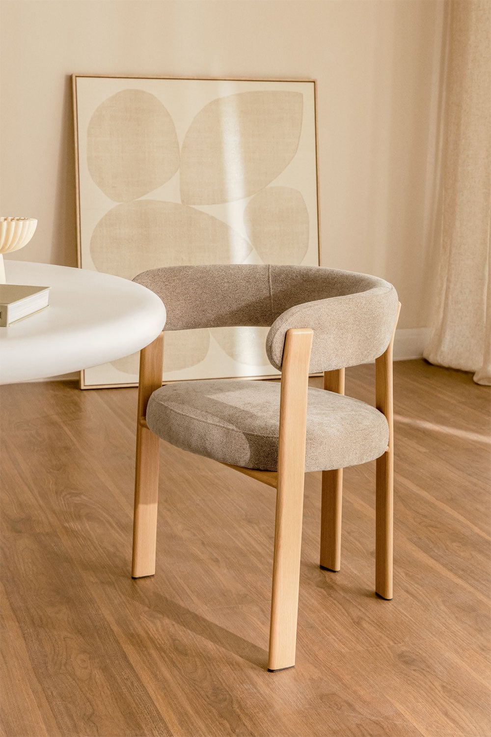 silla comedor beige tapizada, silla madera clara diseño