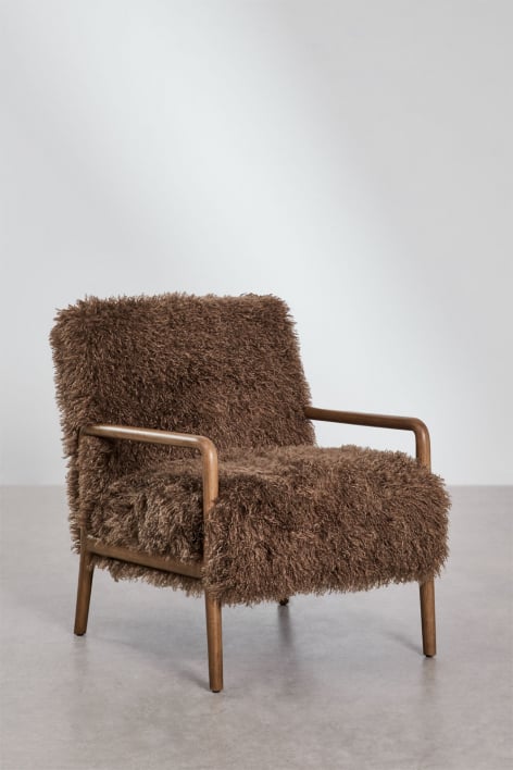 Pack de 2 sillones en madera de caucho Maylene - Pelo Sintético Marrón Oscuro