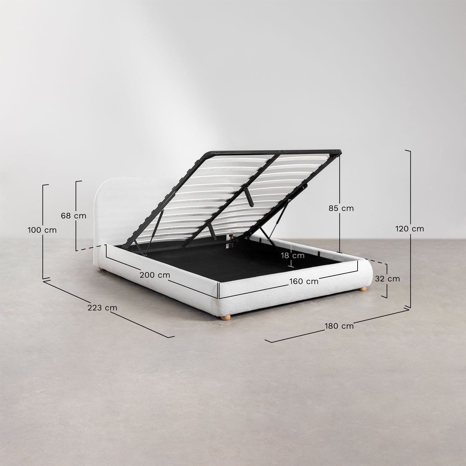 Cama con canapé abatible tapizada Winselet , medidas