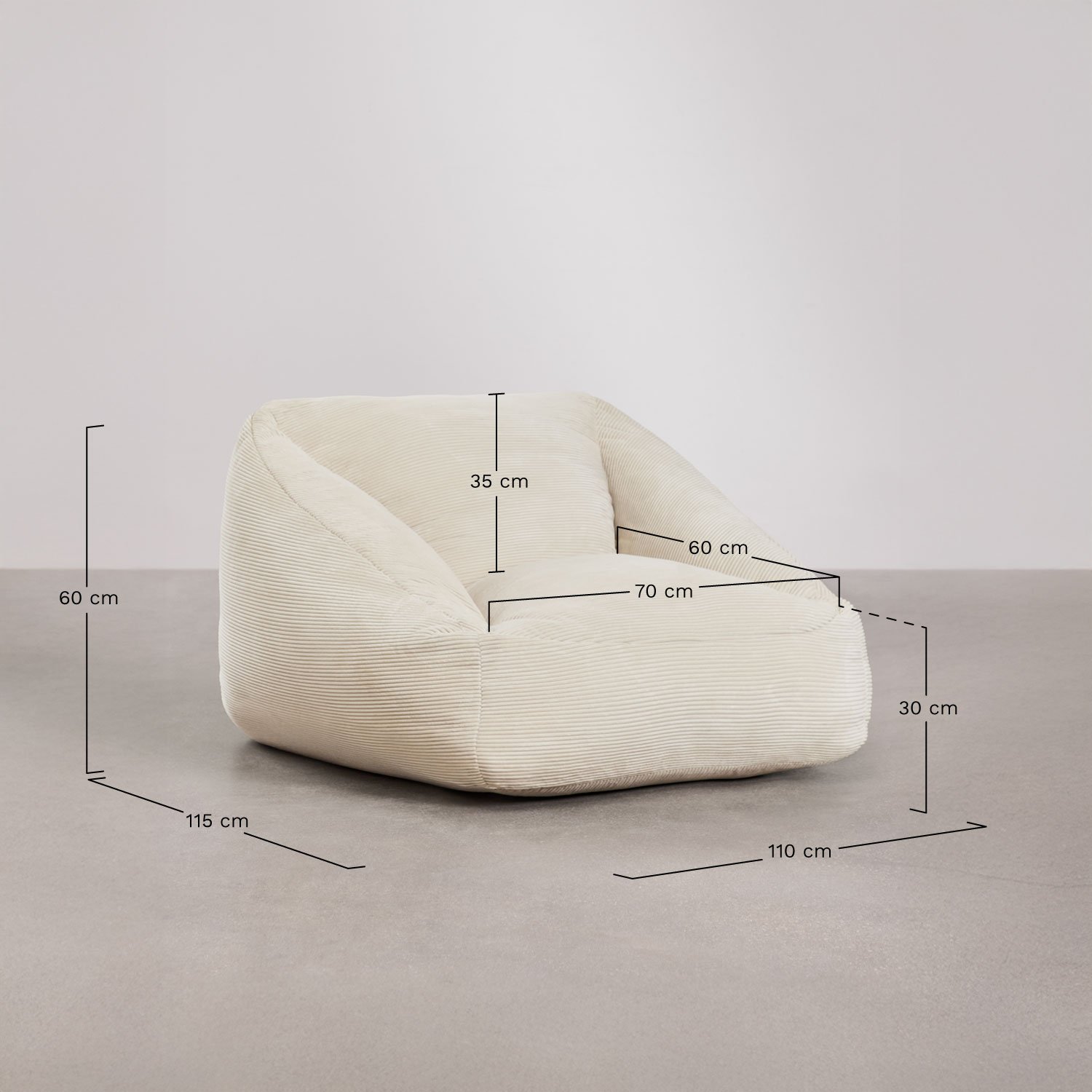 Puff sillón tapizado Thiago , medidas