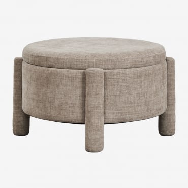 Puff Redondo Ø70 Cm Con Almacenaje Tapizado Cleo Tela Gris Topo - Sklum