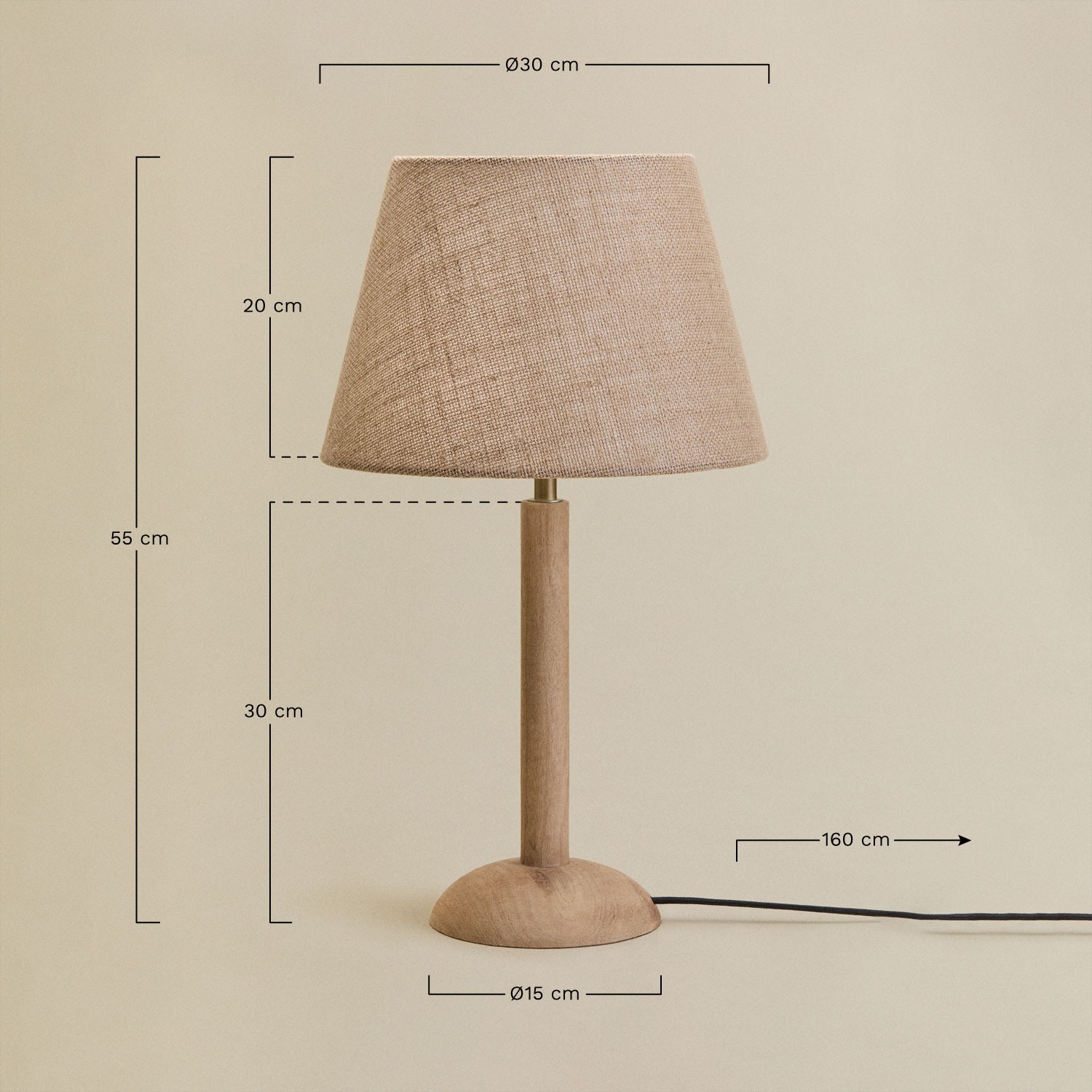 Lámpara de mesa en madera de mango Harry, medidas