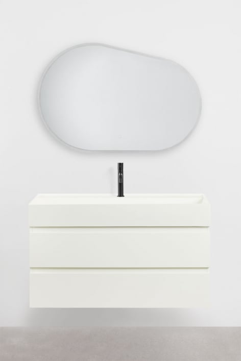 Conjunto de mueble de baño suspendido en madera y chapa de fresno con lavabo integrado Ona - Blanco