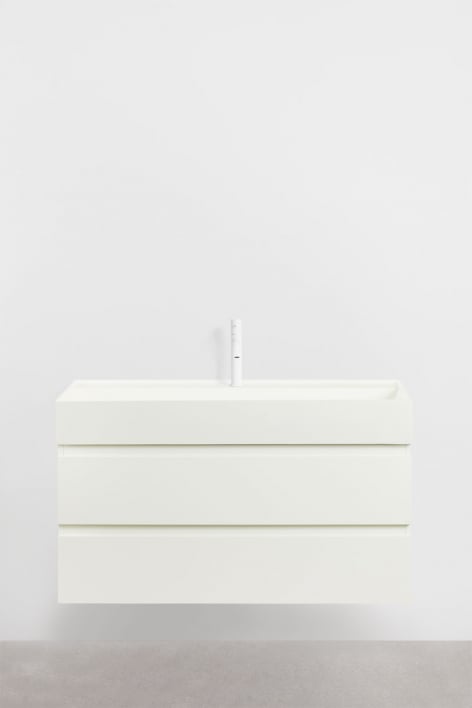 Conjunto de mueble de baño suspendido en madera y chapa de fresno con lavabo integrado Ona - Blanco